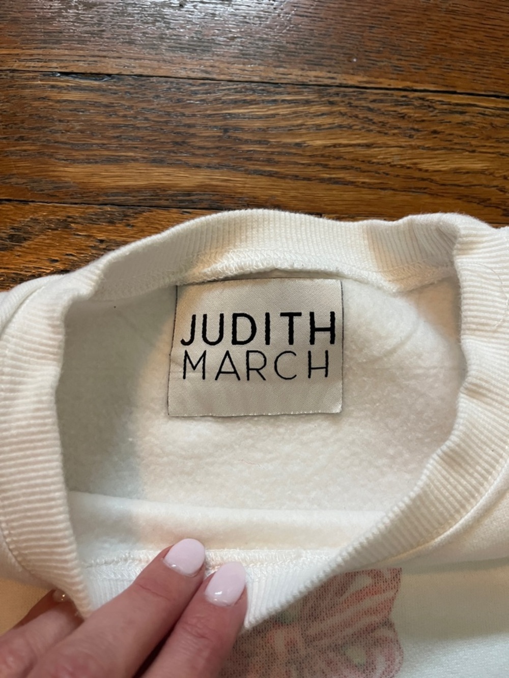 Judith March White Crewneck Sweatshirt with Pink Holiday Graphic - Picture 2 of 3